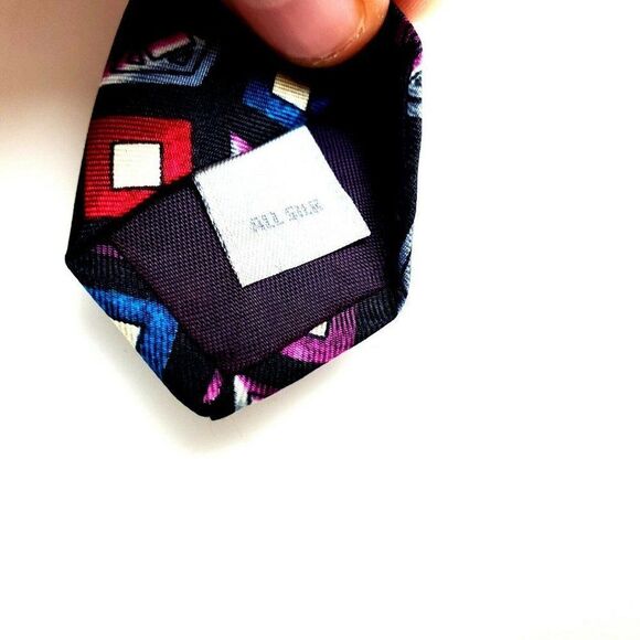 Pierre Cardin Blue Silk Tie Print Geometric Short Wide‎ - Picture 4 of 6